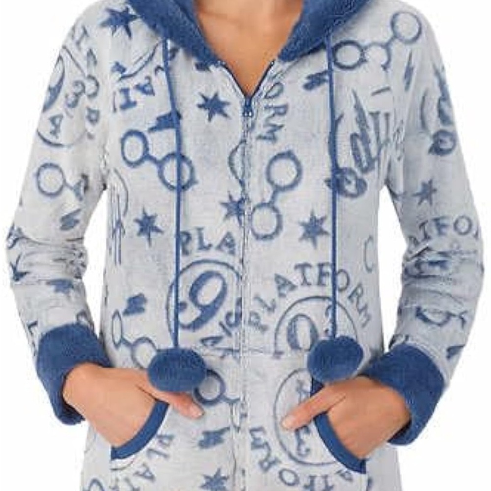 Harry Potter Hogwarts Onesie Plush hooded with faux fur and pom pom drawstrings